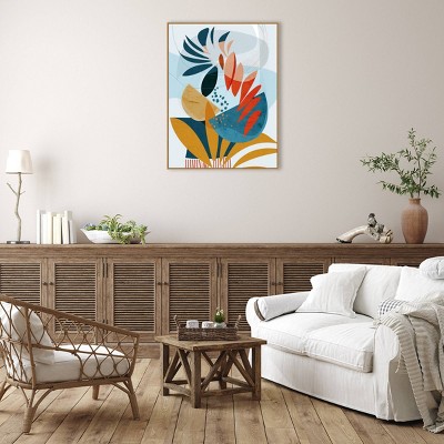 Large Abstract Tropical Print on Canvas with Float Frame