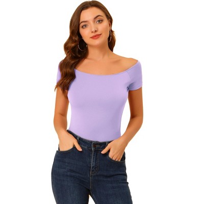 INSPIRE CHIC Women's Short Sleeves Off The Shoulder Stretchy Fabric Solid Crop Top