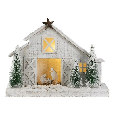 Melrose Flocked Nativity Stable 19.5"L