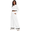 ATHLECHIC Women's Casual Lounge Cropped Half Button Hoodie Top Wide Leg Pants Ribbed Knit Tracksuit Two Piece Sets - 3 of 4