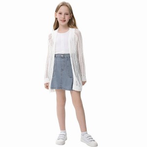 Girl's Crochet Cover Up Cardigan Summer Lightweight Long Sleeve Soft Cardigans - 1 of 3