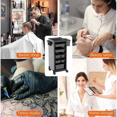 Black Rolling Salon Trolley Cart with Drawers and Storage Baskets