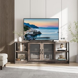 Farmhouse TV Stand for 75 inch TV, Entertainment Center with Storage Cabinet, Industrial TV Console Cabinet with Mesh Doors for Living Room - 1 of 4