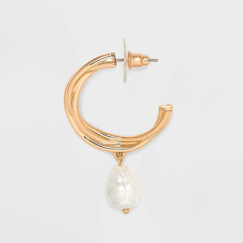 Pearl Drop Twisted Hoop Earrings - A New Day&#8482; Gold, 4 of 5