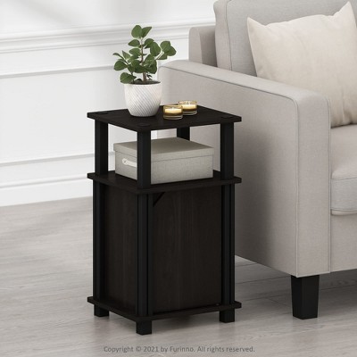 Furinno 2PCS Mid-Century 3-Tier Sofa Side Telephone Table Nightstand Accent End Table w/Storage Cabinet&Open Display Bookshelf,Espresso/Black