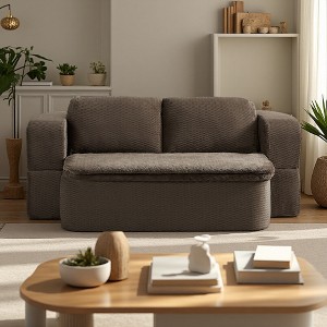Convertible Futon Floor 2-in-1 Sofa with Cushion Blanket & High-Resilience Foam - 1 of 4