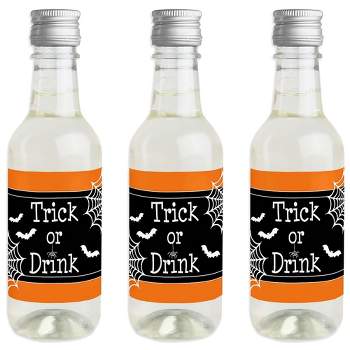 Big Dot of Happiness Trick or Treat - Mini Wine and Champagne Bottle Label Stickers - Halloween Party Favor Gift for Women and Men - Set of 16