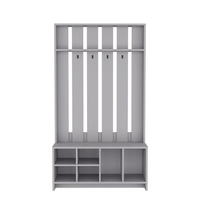 HomeRoots 68" Gray Wood Four Hook Coat And Shoe Rack