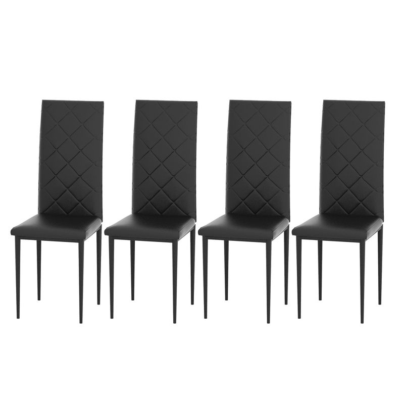 Tansole 5-Piece Rectangle Glass Top Black Metal Frame Rhombic Leather Dinning Chair and Table Set, 4 of 8