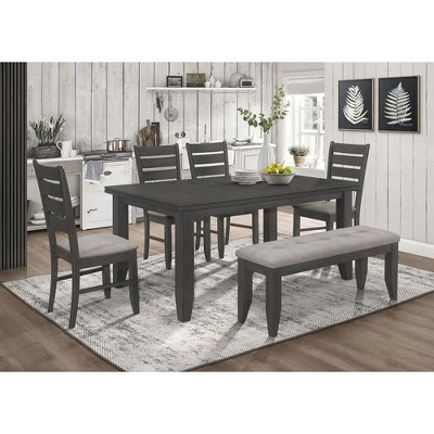 Dark Gray Fabric Upholstered Dining Bench with Sturdy Legs
