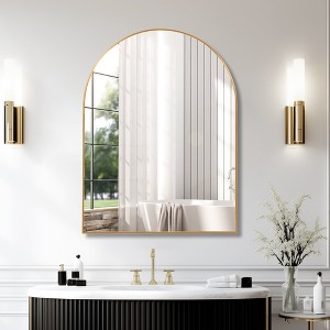 Whisen 30x40 Inch Arched Bathrrom Wall Mirror, Premium HD Glass, Brushed Aluminum Frame - 1 of 4