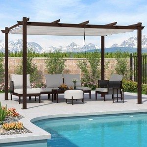 PURPLE LEAF Outdoor Metal Pergola with Retractable Canopy Patio Shade Cover for Garden Pool Yard Brown Aluminum Frame - 1 of 4