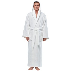 Arus Men's Turkish Terry Cotton Hooded Robe, Full Length Long Bathrobe with Hood - 1 of 4