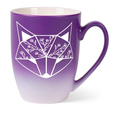 Elanze Designs Nature Animal Coffee Cup Mug 12 Ounce Ceramic With Ombre Gradient Floral Geometric Fox Purple and White