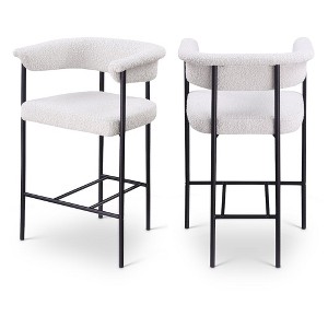 Meridian Furniture,Malin Cream Boucle Fabric Counter Stool, Set of 2 - 1 of 4
