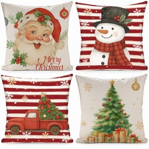 Christmas Decorations Pillow Covers 18x18 Set of 4, Red White Buffalo Plaid Cushion Cases with Snowman - 1 of 4