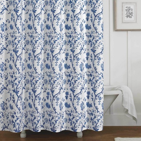 Charlotte Shower Curtain Blue Laura, Laura Ashley Curtain Size Guide