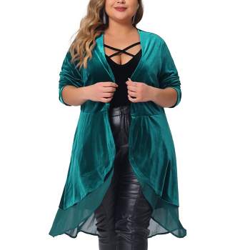 Agnes Orinda Women's Plus Size Velvet Long Sleeve Layered Mesh Hem Open Front Cardigans