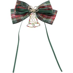 INSPIRE CHIC Women's Retro Christmas Bell Rhinestone Tartan Plaid Brooch Pins Bow Tie - 1 of 4