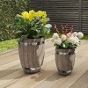 Fiber Clay Planters - 2-Piece Barrel-Shaped Pot Set with Metal Trim, Wood Look, and Drainage Holes for Herbs and Flowers by Pure Garden (Gray) - 4 of 4