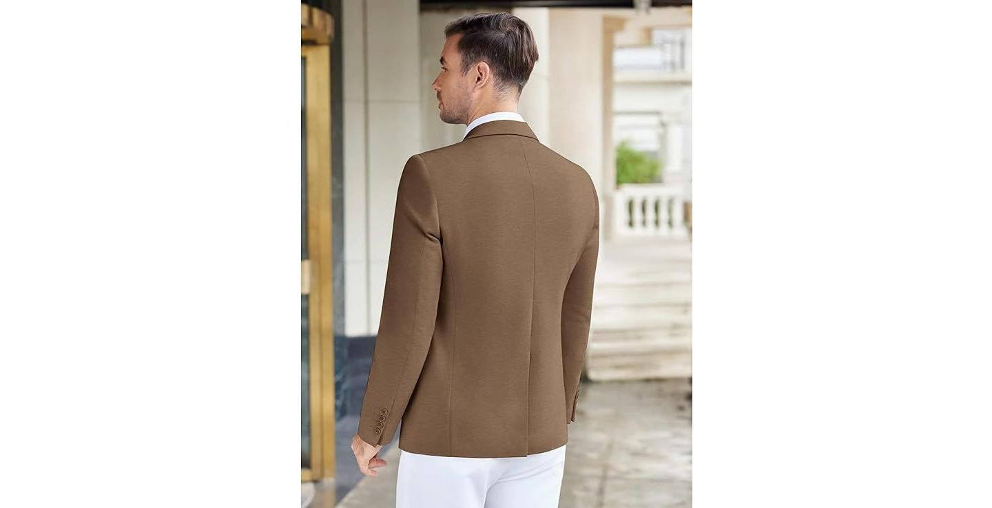 Мужской пиджак COOFANDY Casual Knit Blazer Stretch Slim Fit Sport Coat Two Button Lightweight Suit Jackets Light Grey, цвет: Светлый серый — фото 3