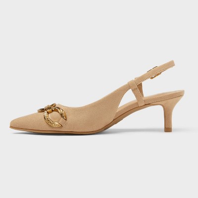 Women's Tabitha Oversized Chain Sling Back Heels with Memory Foam Insole - A New Day' Beige - image 2