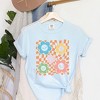 Simply Sage Market Women's Checkered Flowers and Smiley Short Sleeve Garment Dyed Tee - 3 of 4