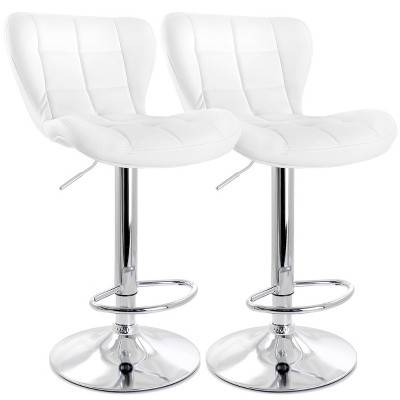 Adjustable Swivel Brown Leather & Chrome Bar Stool Set