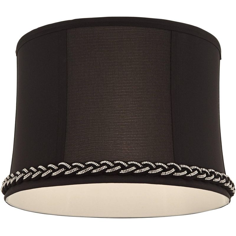 Springcrest Massa Drum Lamp Shades Black Medium 13" Top x 14" Bottom x 10" High Washer with Replacement Harp and Finial Fitting, 3 of 8