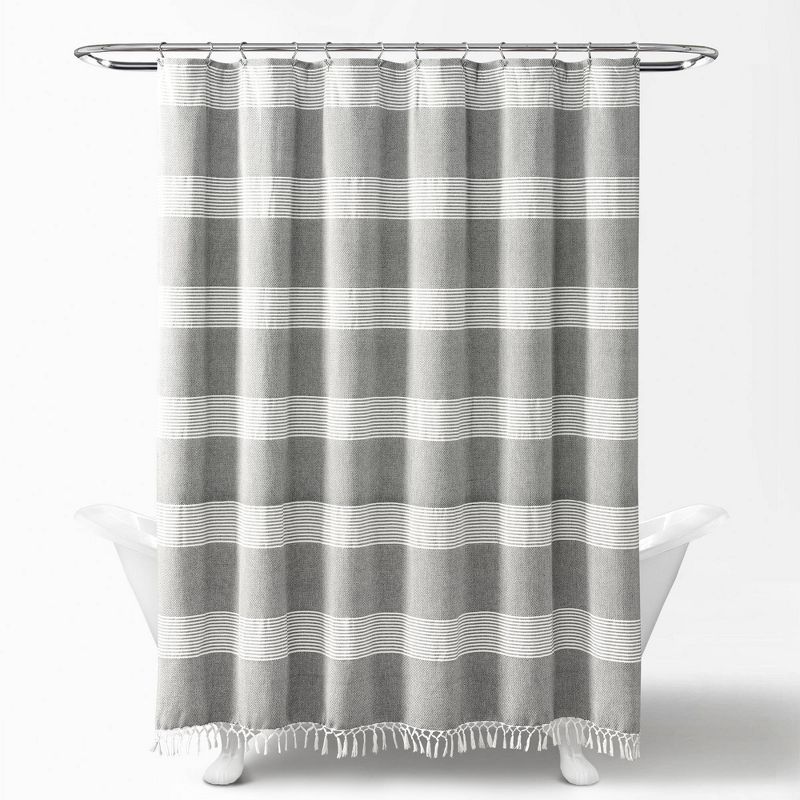 Tucker Stripe Yarn Dyed Cotton Knotted Tassel Shower Curtain - Lush Décor, 3 of 10