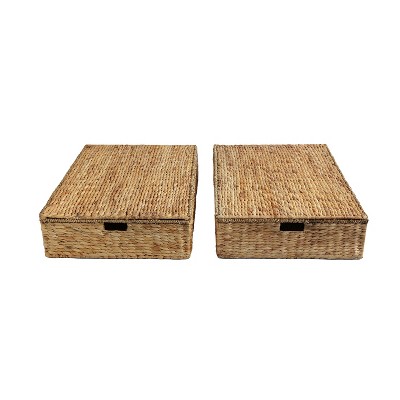 happimess Holden 30" Classic Costal Hand-Woven Hyacinth Wicker Under Bed Storage Basket with Lid
