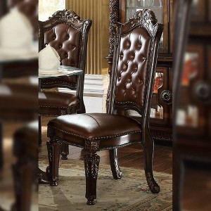Set of 2 23" Vendome Dining Chairs Cherry - Acme Furniture: Traditional Carved, Nailhead Trim, Polyurethane Upholstery - 1 of 4