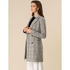 Allegra K Women's Double Breasted Notched Lapel Plaid Overcoat with Pockets - 4 of 4