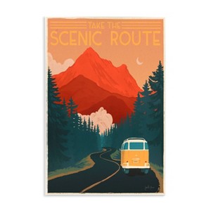Stupell Industries 15"x10" Kids' Take the Scenic Route Phrase Retro Mountain Travel Wall Art Unframed - 1 of 4