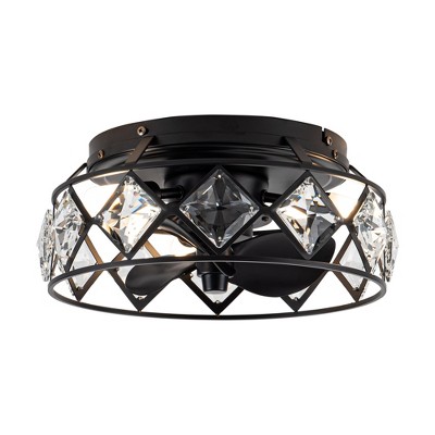 Parrot Uncle 12.2" Modern Black Fandelier 3-Light Caged Crystal Flush Mount Ceiling Fan