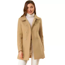 Allegra K Women's Peter Pan Collar Double Breasted Winter Long Trench Coat  Khaki Small : Target