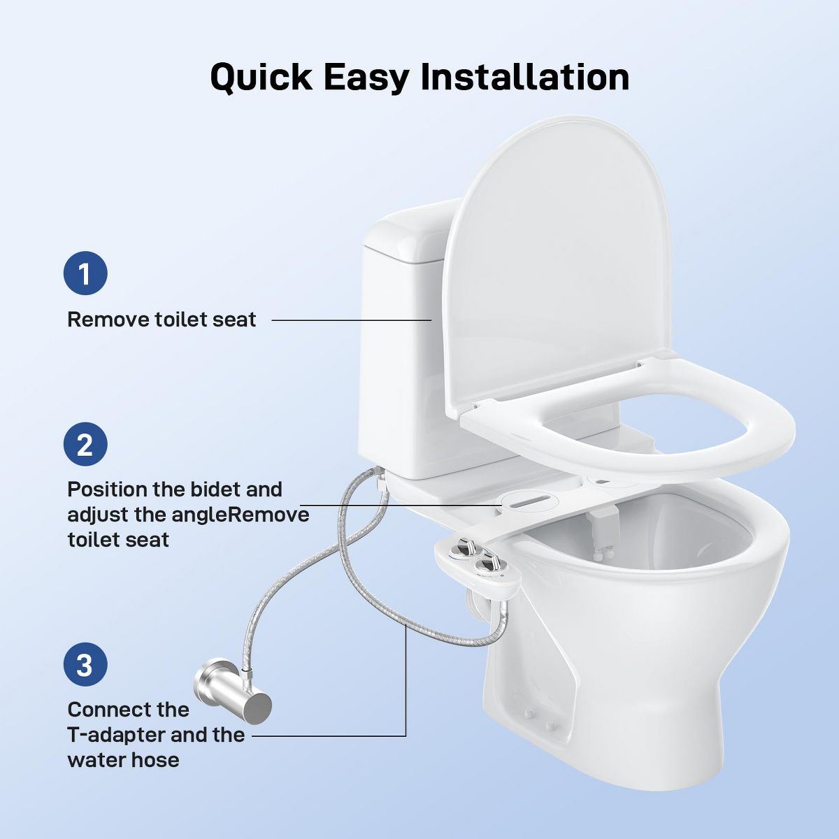 17/19 Inch Bidet Toilet Seat for Elongated Toilet, Dual Nozzle Self-Cleaning Non-Electric PP Bidet Attachment, White - thumbnail 6