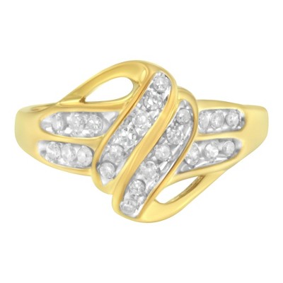 10K Yellow Gold Plated Silver 1.0 Cttw Diamond Flower Cluster Halo Floral Ring