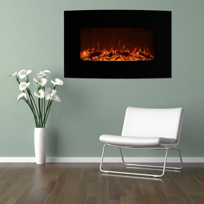 Wall Mount Curved Electric Fireplace - 36-Inch Faux Fire Heater with Removable Stand, Adjustable Heat, and 10 Flame Colors by Northwest (Black)