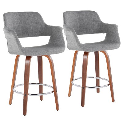 Set of 2 Vintage Flair Counter Height Barstools Walnut/Chrome/Light Gray - LumiSource