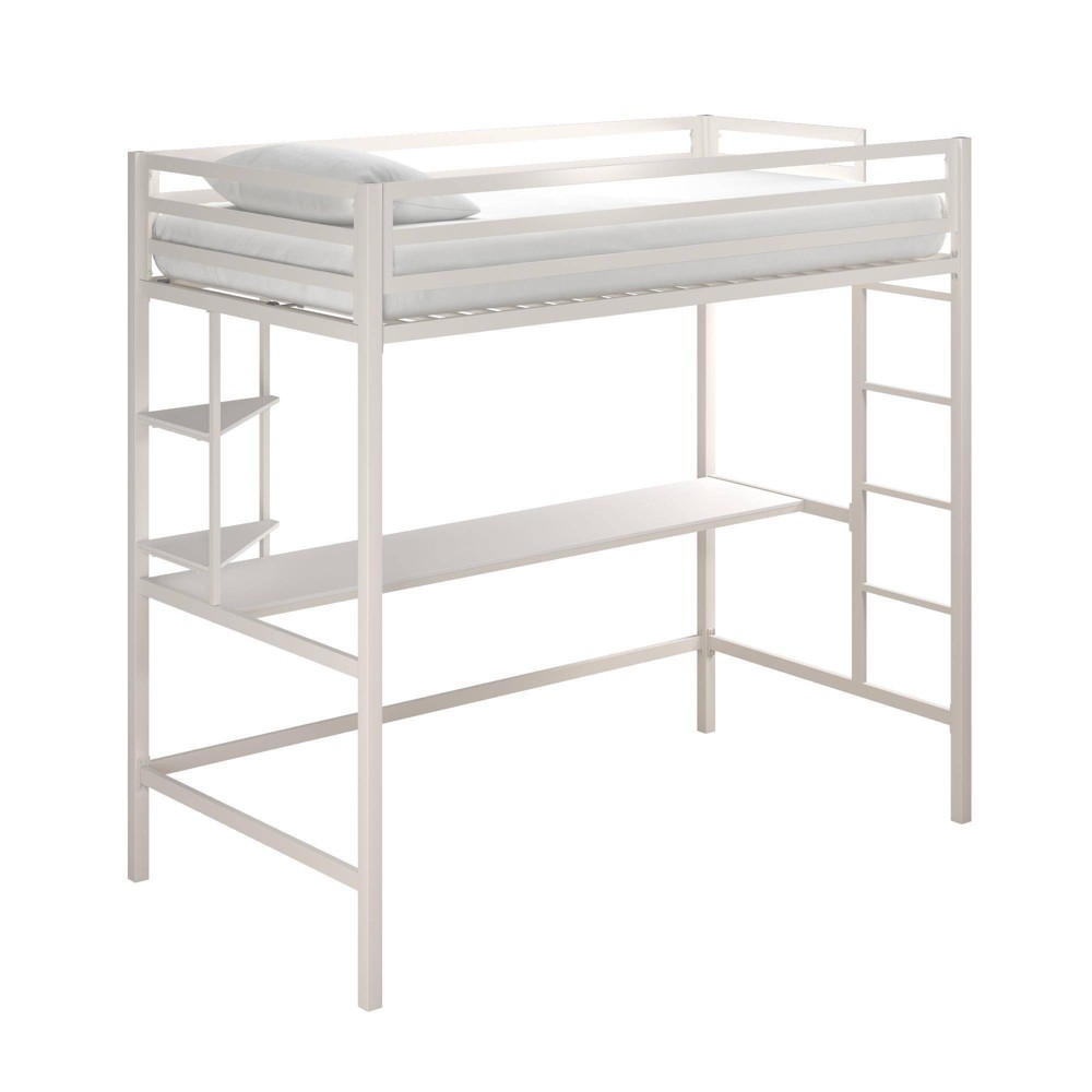 Twin Maxwell Metal Loft Bed with Desk & Shelves White - Novogratz