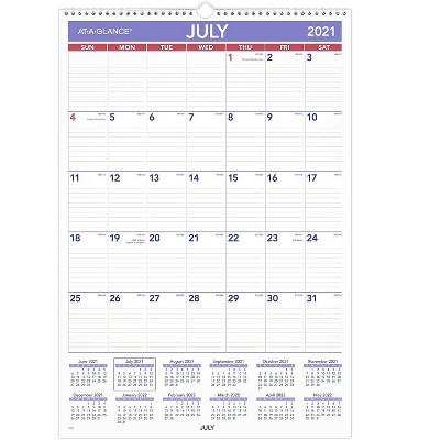 AT-A-GLANCE 2021-2022 22.75" x 15.5" Academic Wall Calendar White/Purple/Red AY3-28-22