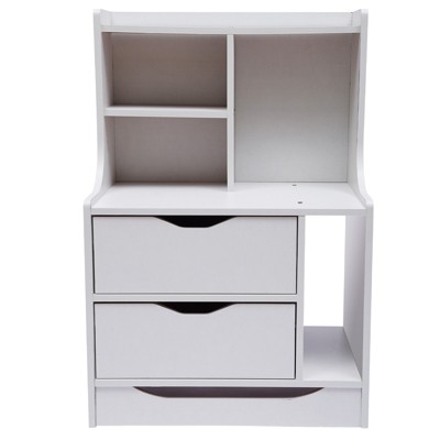 YIYIBYUS 2 Drawers Wood End Table with Storage Shelf Modern Nightstand 27" H, White