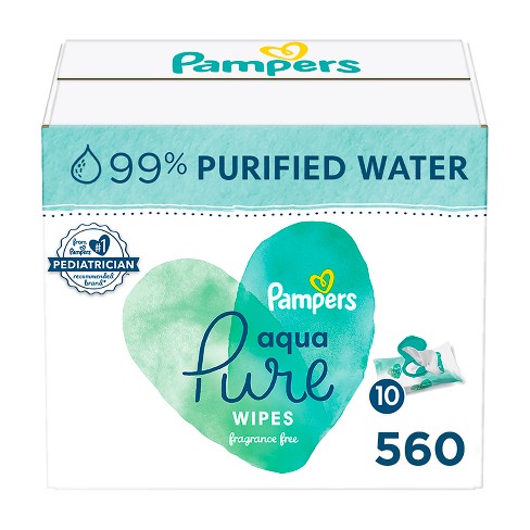  Baby Wipes, Pampers Aqua Pure Sensitive Water Baby Diaper  Wipes, Hypoallergenic and Unscented, 56 Count (Pack of 12) : Baby