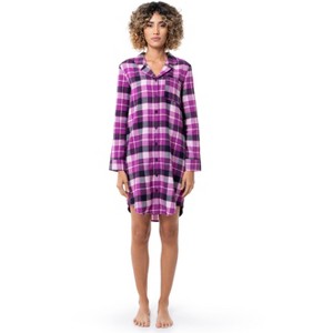 Fruit of the Loom Women's Long Sleeve Flannel Button Down Pajama Sleepshirt, Sizes S-4X - 1 of 4