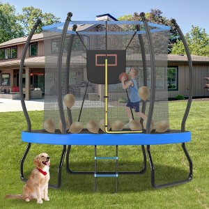 Whisen 8FT Trampoline with Basketball Hoop, Enclosure net and Ladder, Outdoor Trampoline for Kids - 1 of 4
