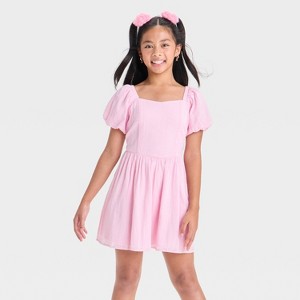 Girls' Puff Sleeve Fit & Flare A-Line Dress - art class™ - 1 of 3