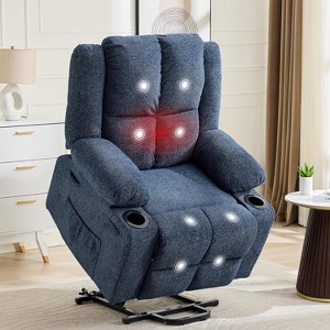 Power Lift Recliner Chair with Massage & Heat, Dual Motor Oversized, Steel Frame & Soft Fabric, 350lb Capacity - 1 of 4