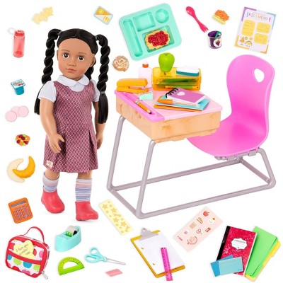 Our Generation Frederika & Flying Colors Desk Accessory Set 18" Doll School Bundle