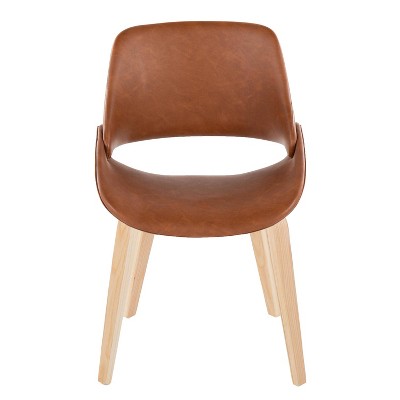 Camel Faux Leather and Natural Wood Upholstered Chair Set